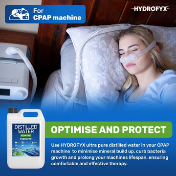 Distilled water for CPAP machine use to reduce mineral build-up and protect humidifier equipment