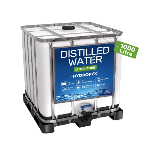 HYDROFYX bulk distilled water – high-purity 0ppm water supplied in large commercial containers for trade and industrial applications