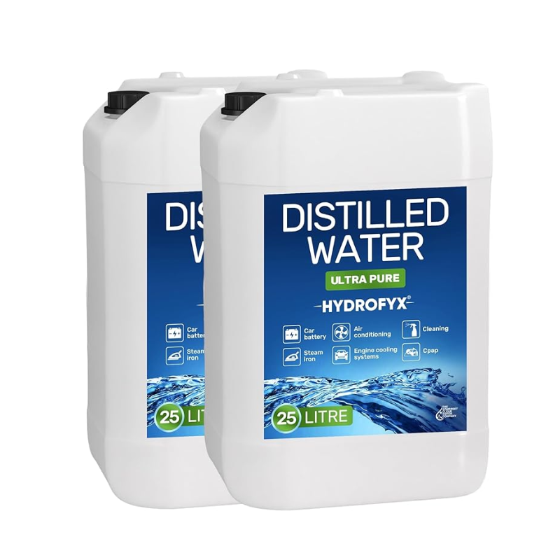 2 × 25L HYDROFYX distilled water – 50 litres of laboratory-grade ultra-pure water in strong HDPE containers