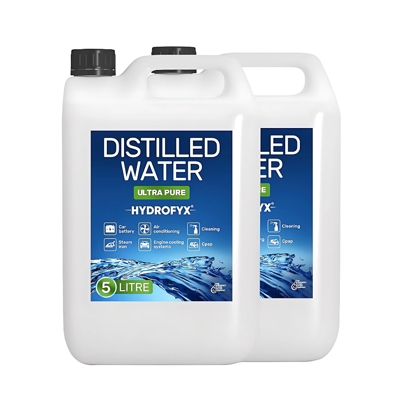 2 pack of HYDROFYX 5L distilled water bottles – 10 litres of ultra-pure 0ppm water for appliances and specialist cleaning