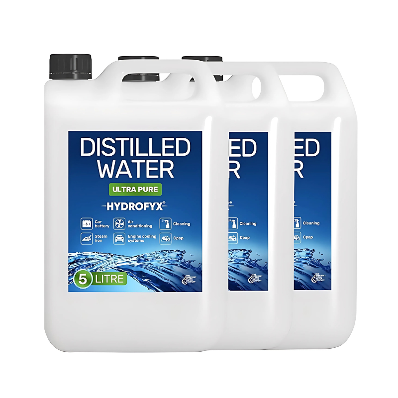 3 pack HYDROFYX 5L distilled water – 15 litres of laboratory-grade distilled water ideal for CPAP machines and household appliances