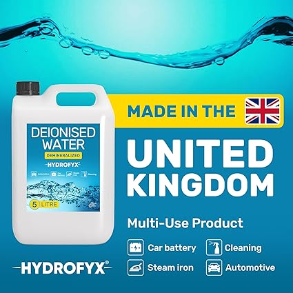 Deionised water made in the UK for cleaning automotive and general use