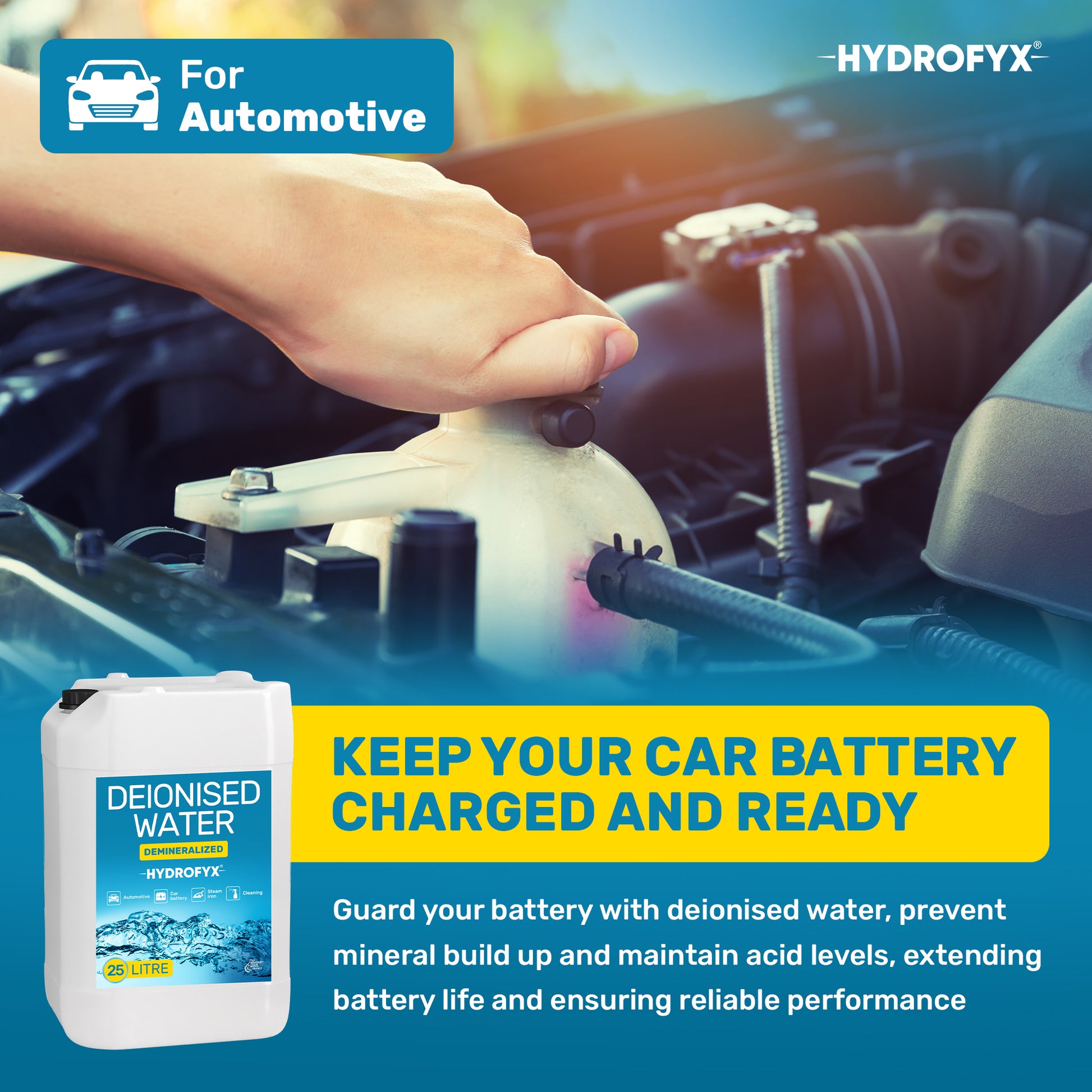 Deionised water for car battery top up and automotive use UK