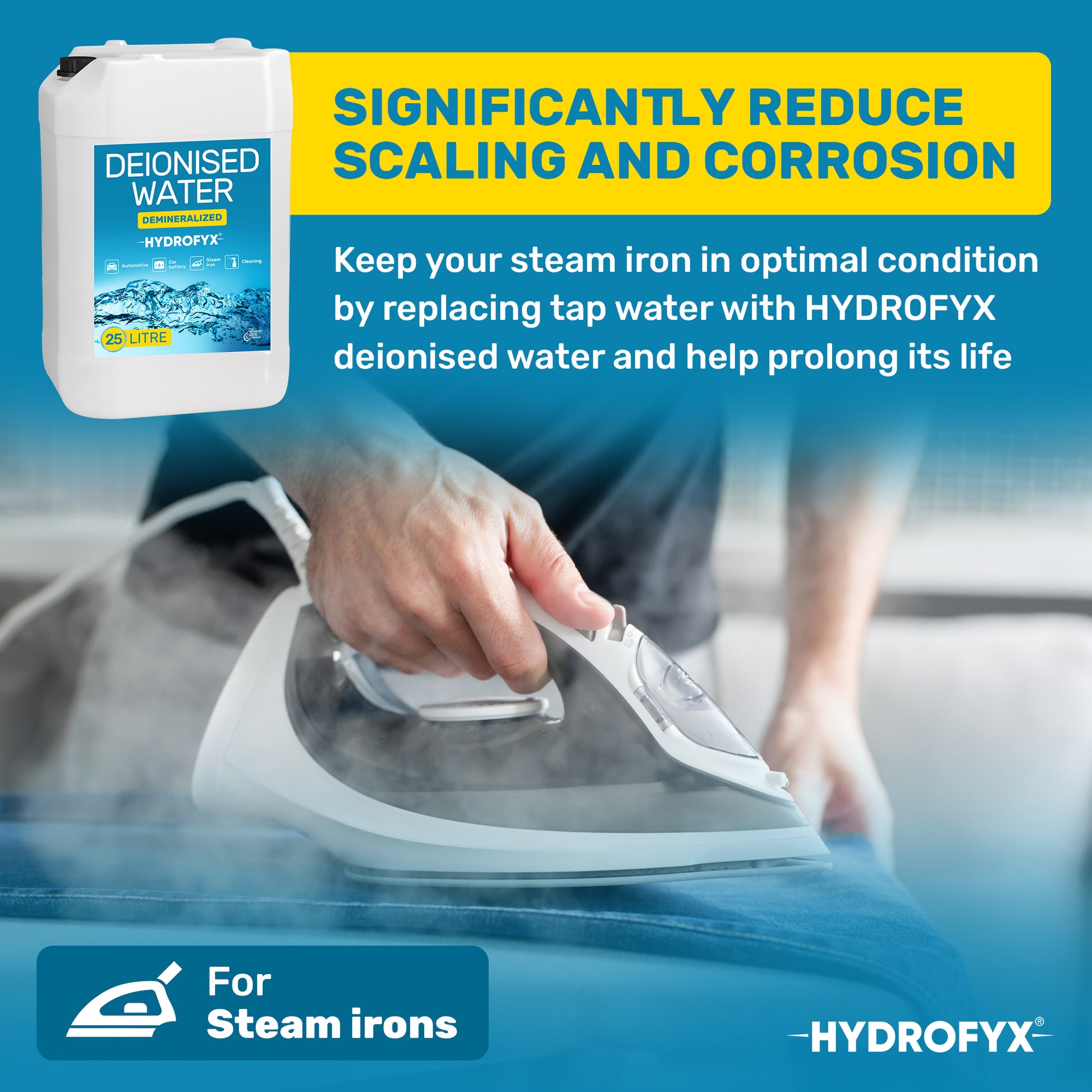 Deionised water for steam iron to prevent limescale and improve performance UK